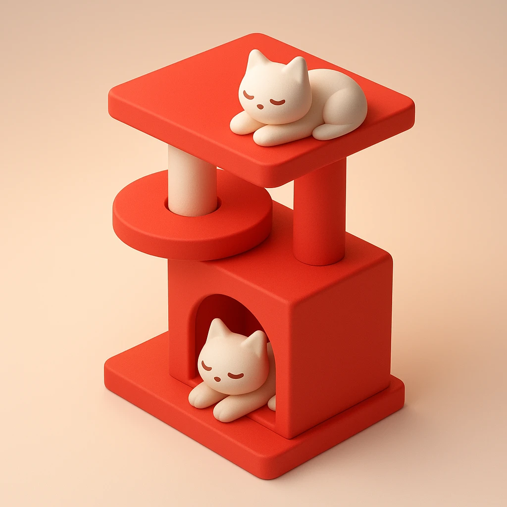 cats relaxing in a vertical playhouse emoji