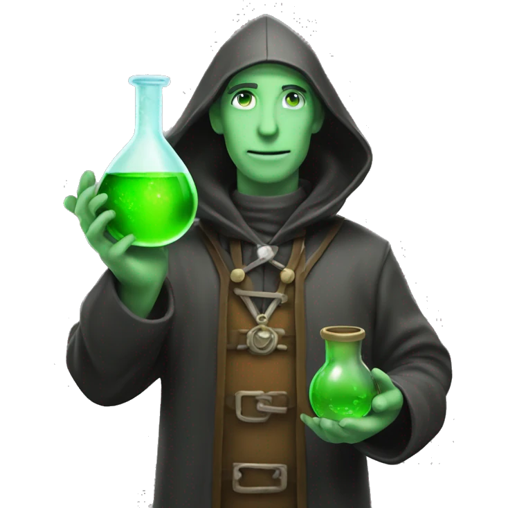 An alchemist holding a flask with green mystical chemical emoji