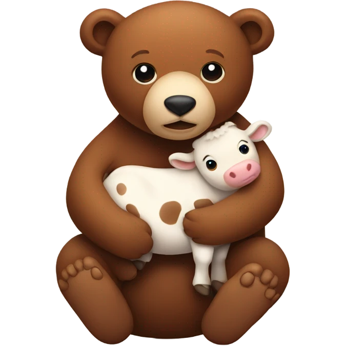 Brown bear holding baby cow emoji