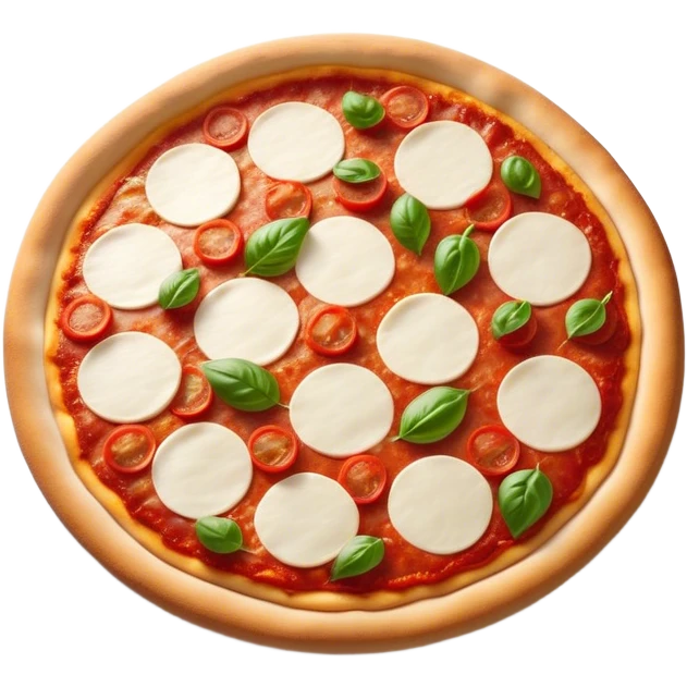 Cinematic Realistic Pizza Napoletana Dish Emoji, depicted as a classic thin‚Äêcrust pizza topped with vibrant tomato sauce, fresh mozzarella, and basil rendered with mouth‚Äêwatering textures and warm natural lighting. emoji