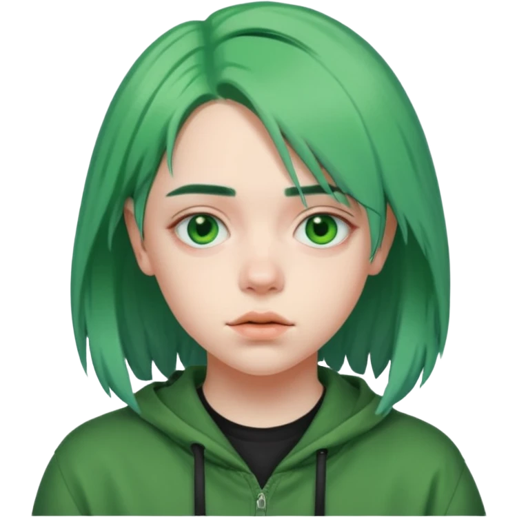 A teenager who looks like Billie Eilish when she had green hair emoji