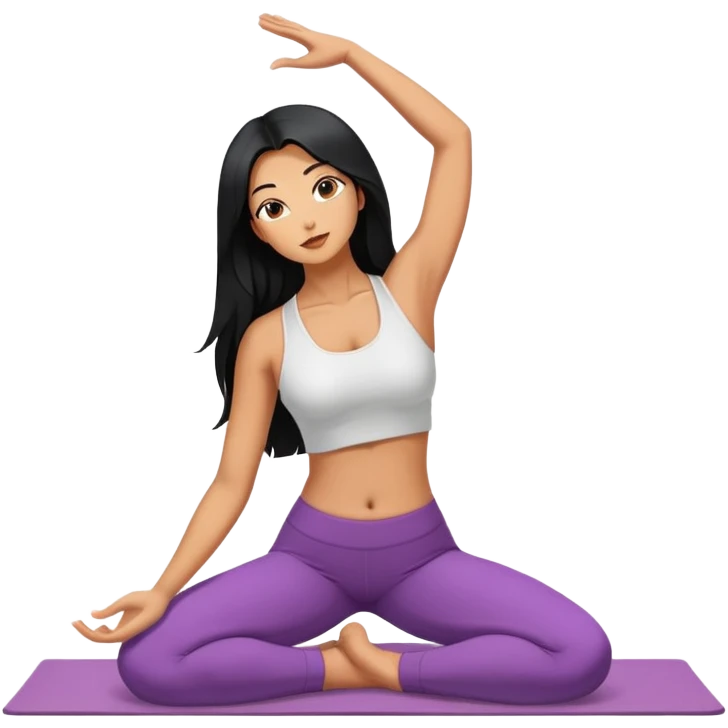 Realistic anatomically correct female body, long black hair, yoga emoji