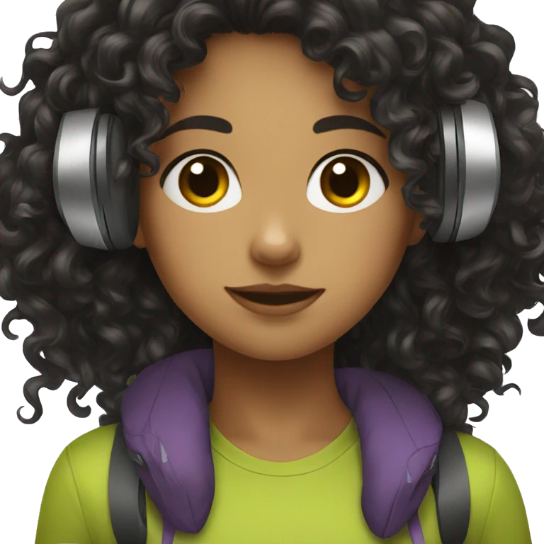 girl with dark curly hair and headphones  emoji