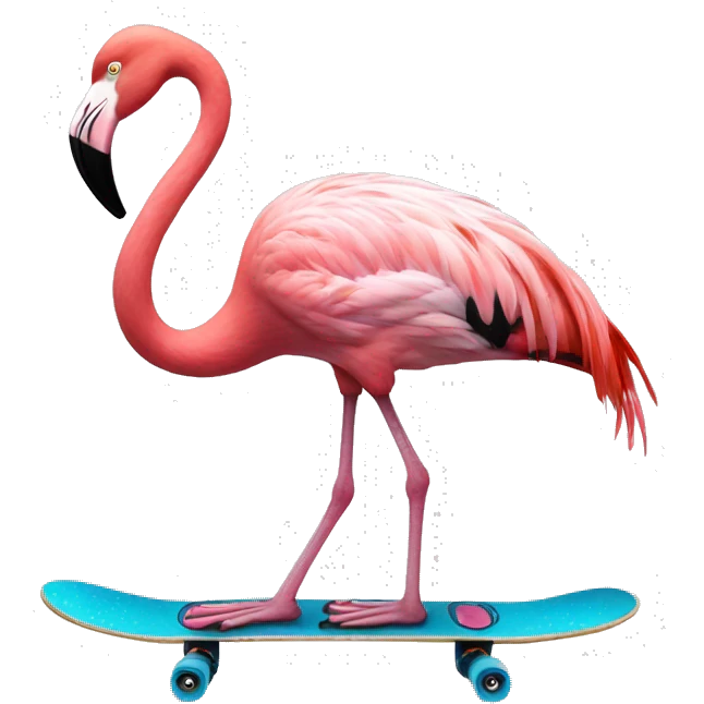 Flamingo on a skate board  emoji