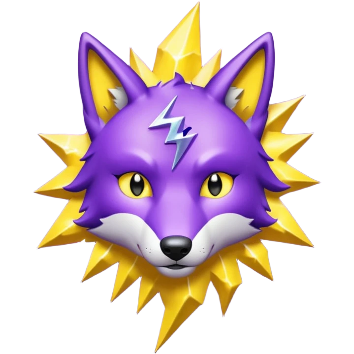 Purple wolf with a yellow lightning bolt emanating from its eyes. Glitter texture everywhere. emoji