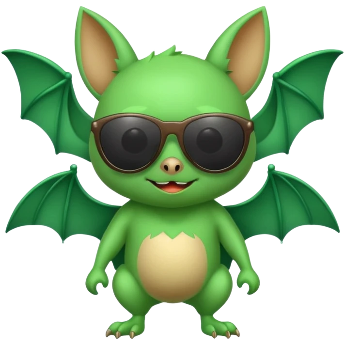 cute green bat with sunglasses, full body emoji