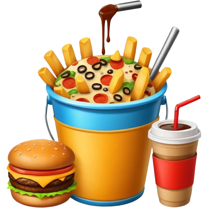 ganarate a emogi a bucket of food with pizza buerger coffee add fries cold coffe to emoji