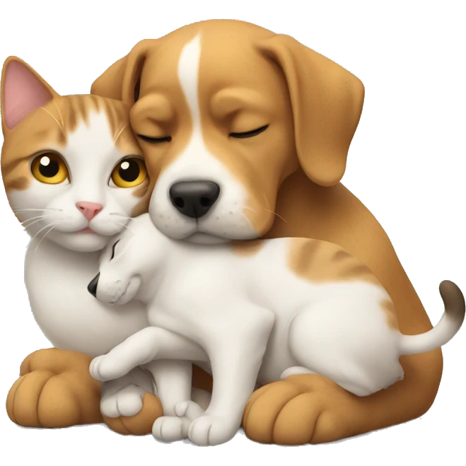 Cat cuddling a dog emoji
