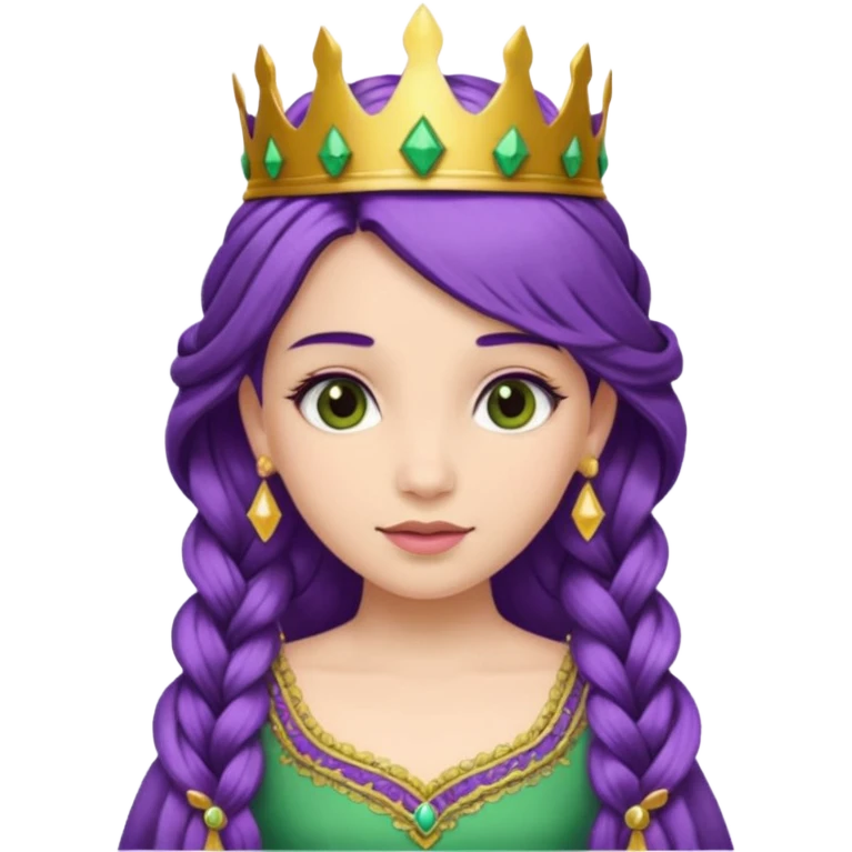 Princesses, with Gold Crown on purple braid hair, with green dress emoji