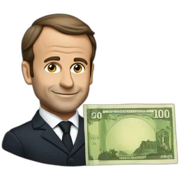 Macron avec une liasse de billet emoji