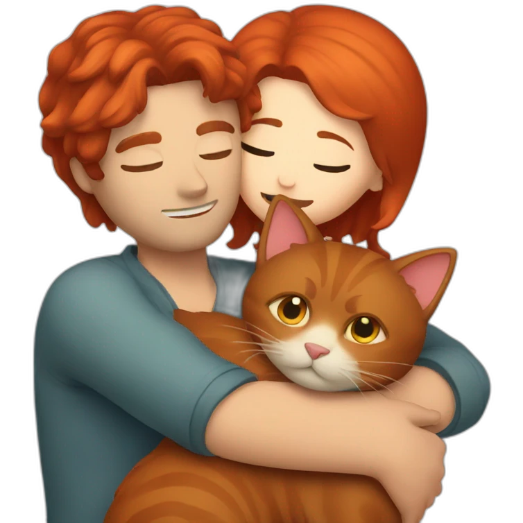 brown hair man hugging red hair cat emoji