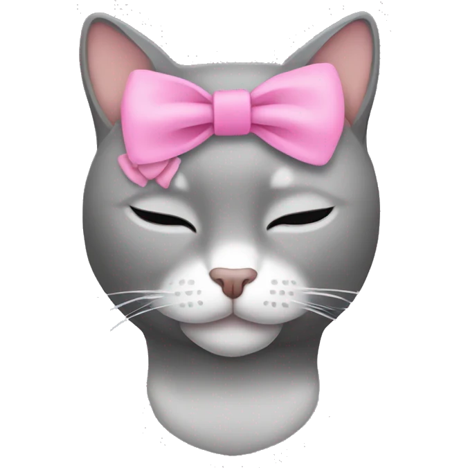 Gray cat sleeping with pink bow on head emoji