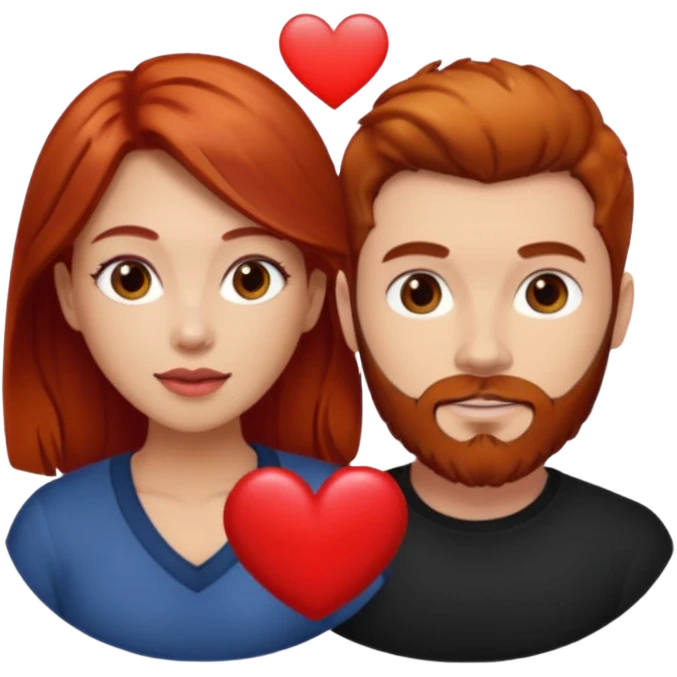 👩🏼‍❤️‍👨🏽 Something like this, but make the guy more lighter and give the girl a bit more red hair like ginger style make the guy have dark brown hair, same with the beard and add a heart in the middle above us make the guy have brunette beard and hair emoji