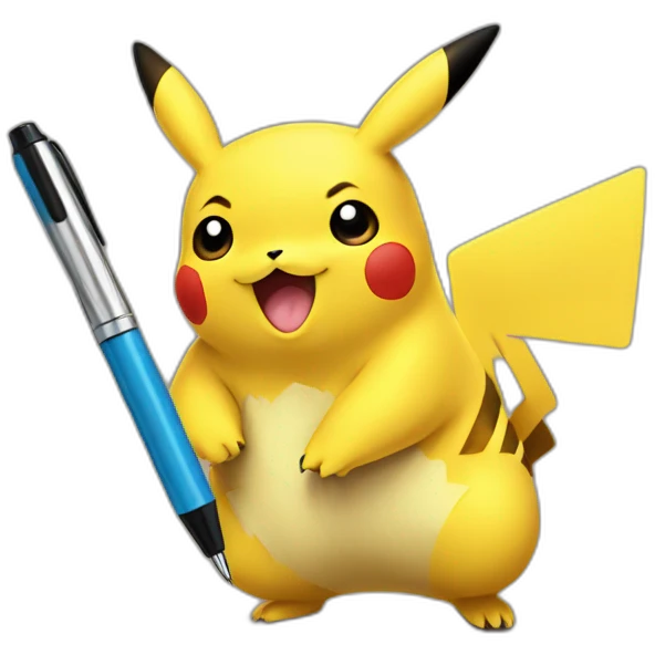 pikachu with a pen emoji