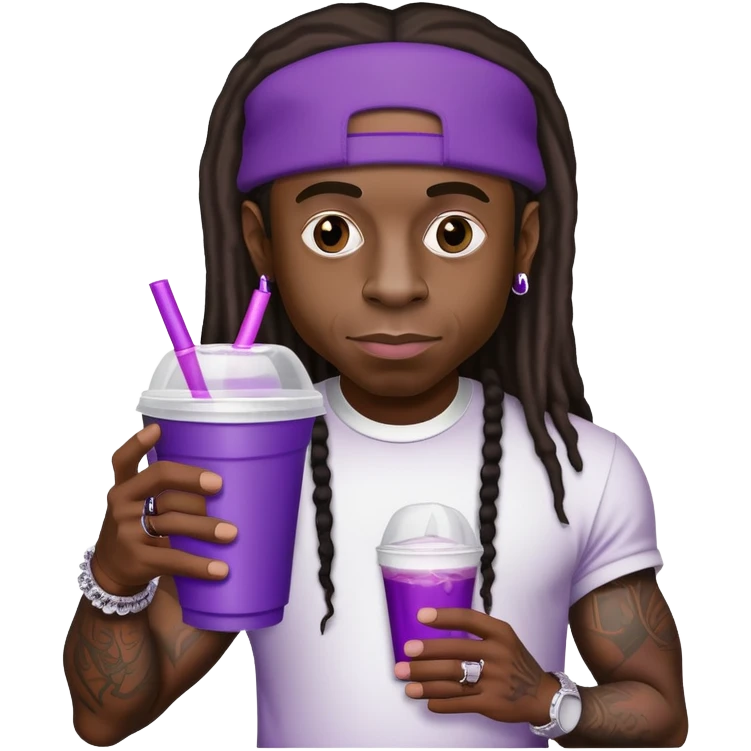 lil wayne holding a double styrofoam cup with purple drink inside emoji