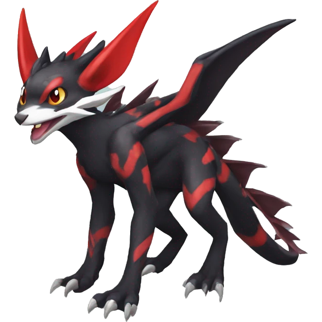 Black Cool Edgy Anthro Noivern-Nargacuga Fakémon  with White and Red Edgy markings emoji