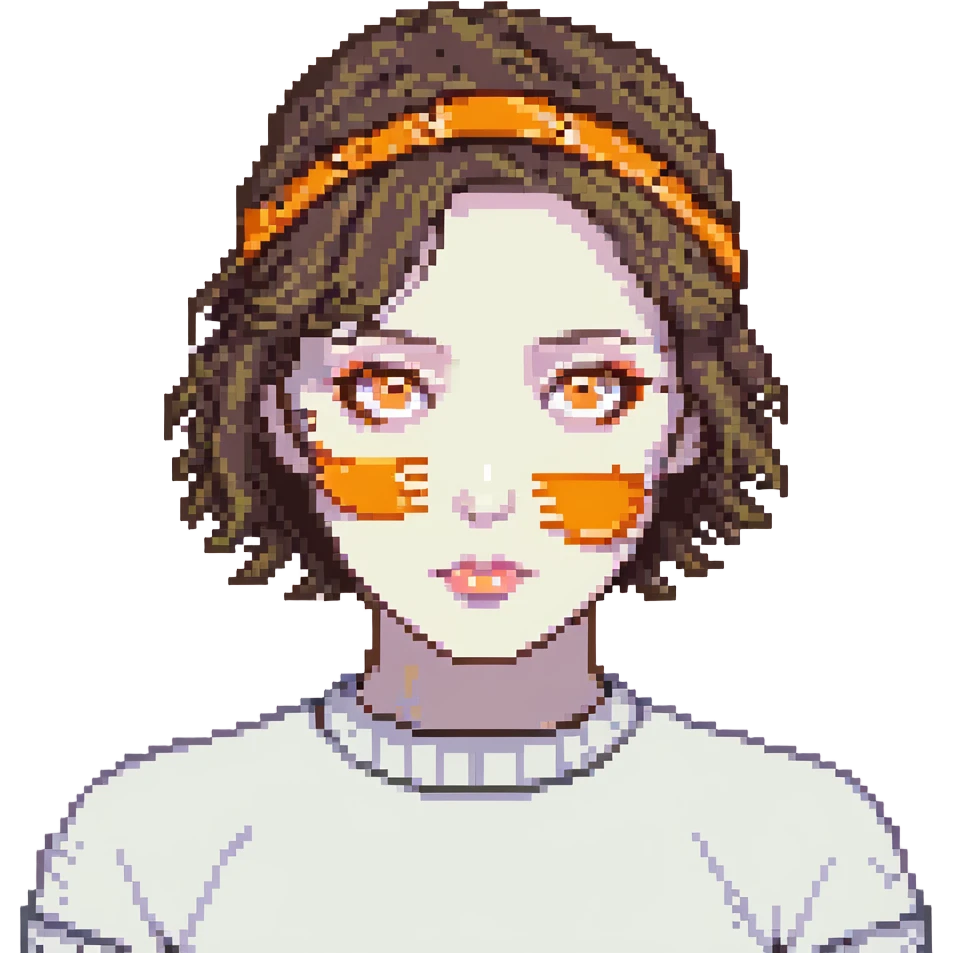 A figure skater girl with orange eye patches under her eyes emoji