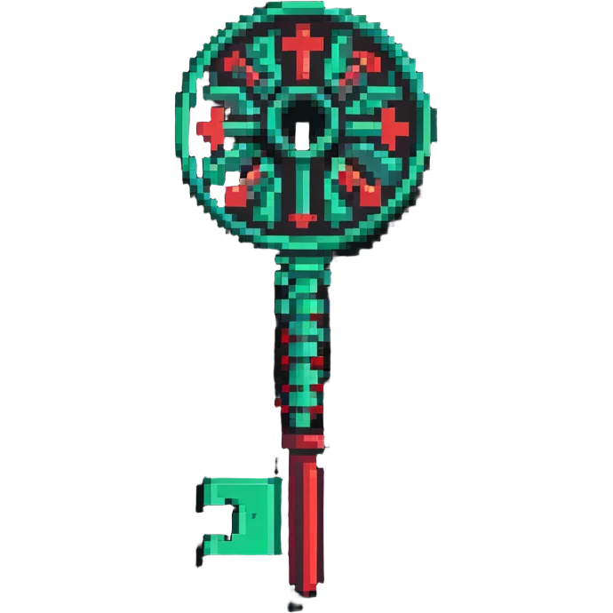 Member key with intricate green to red gradient pattern and special access symbols emoji