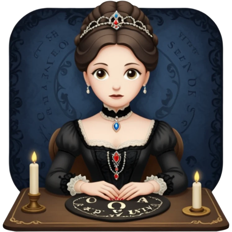 Sarah winchester, the Winchester fortune heiress, sitting att a ouija board emoji