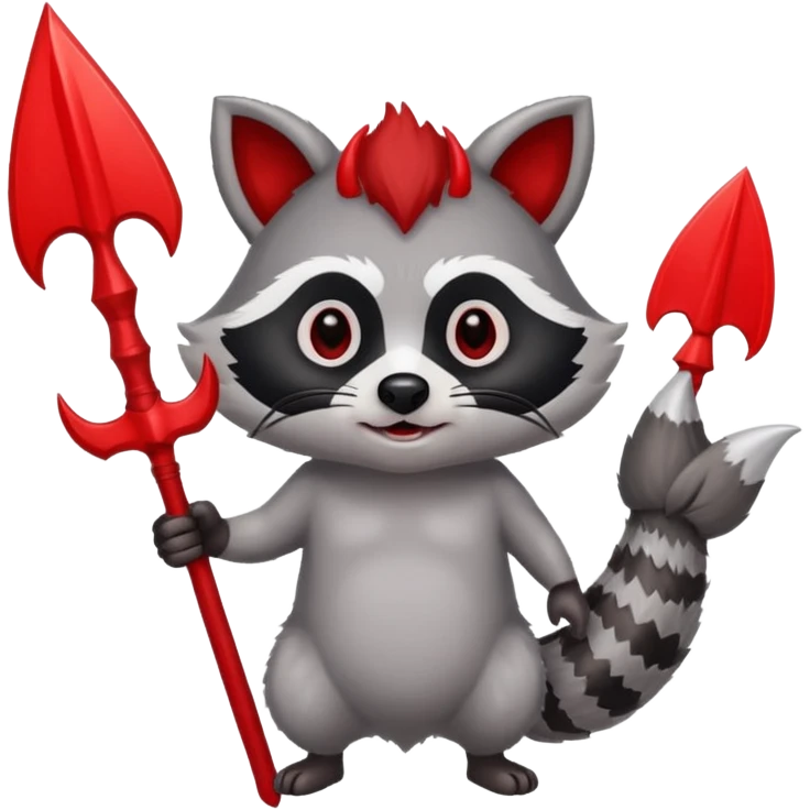 Raccoon with devil horns holding a trident emoji