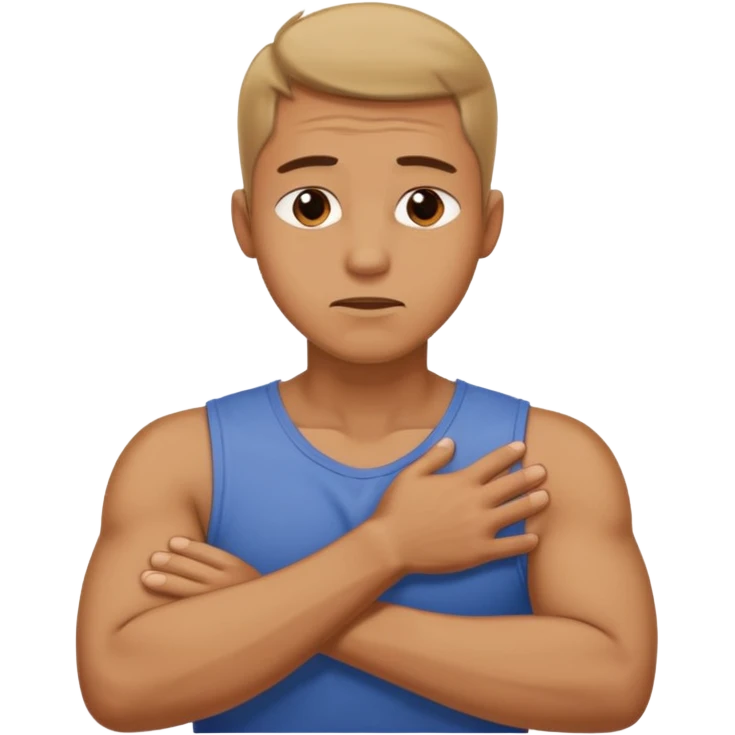 Man strangling  Himself with arms crossed over and grabbing neck tightly emoji