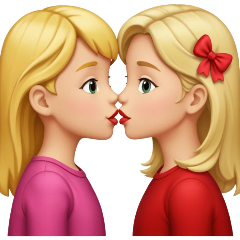 two 5 year old gals about to kiss on the lips, lips extremely close but not touching emoji