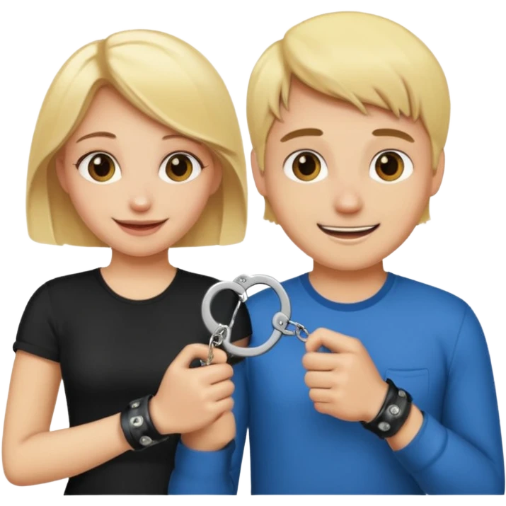 a blonde girl holding handcuffs with her boyfriend  emoji