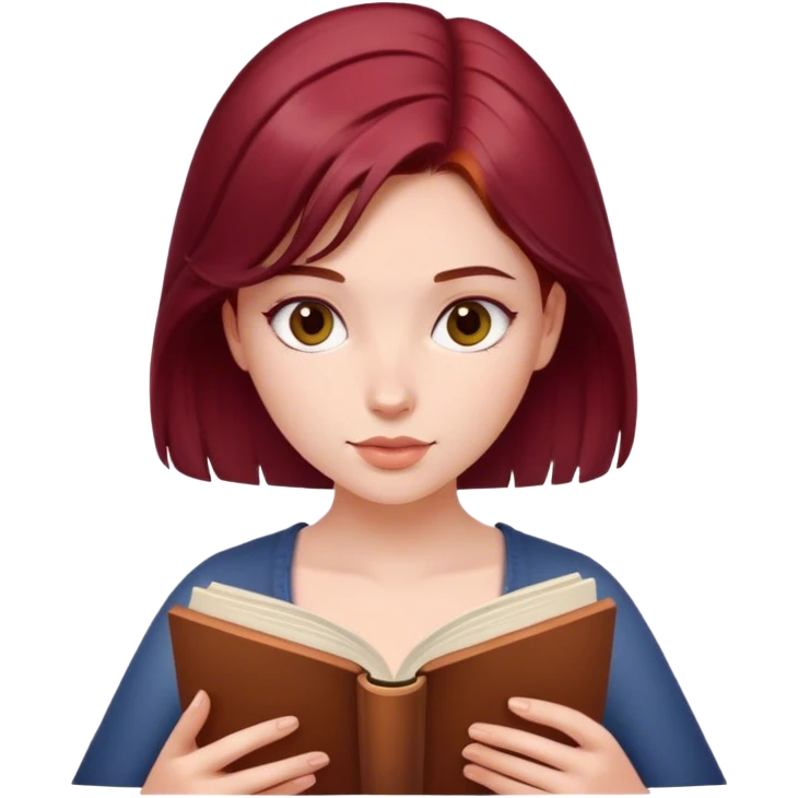 A beautiful, burgundy haired girl reading a book emoji
