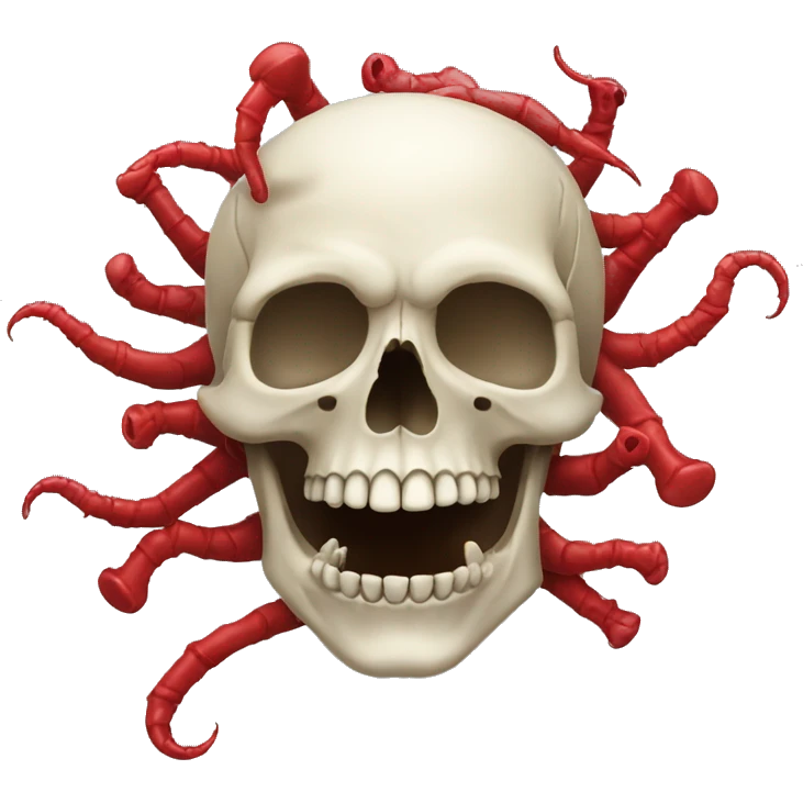 Skull with red worms on top emoji