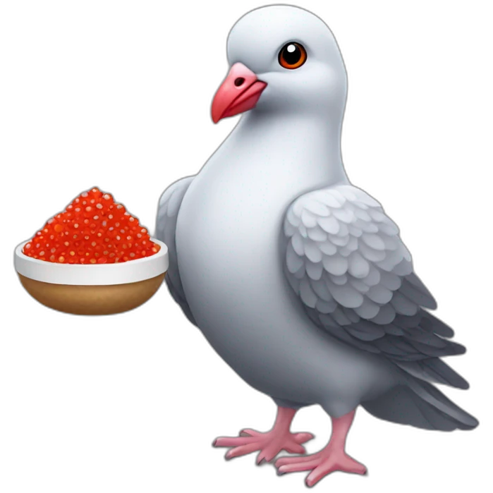 pidgeon holding red caviar in hand emoji