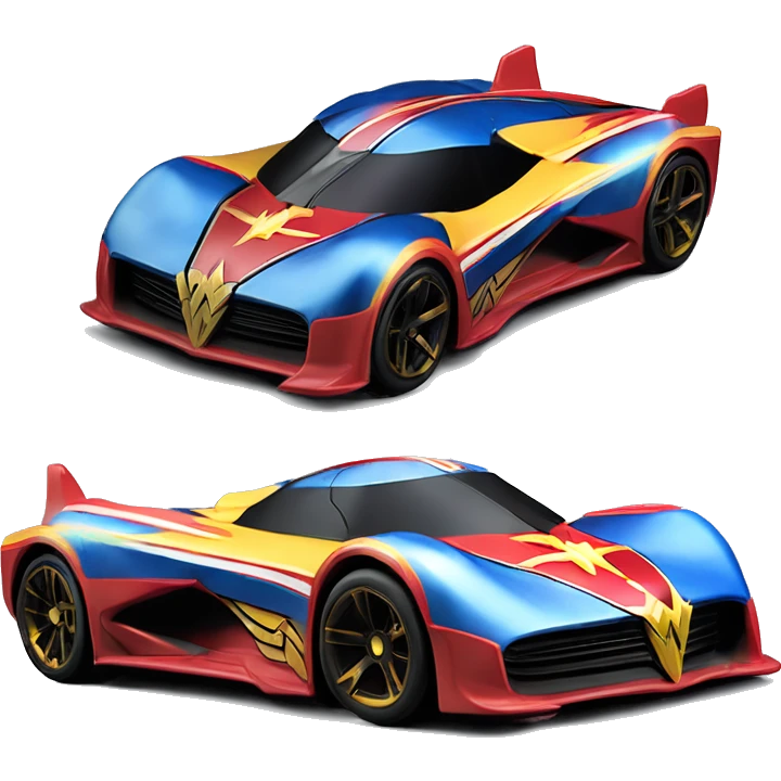 Side view of Wonder Woman’s matte finish Hypercar hot wheels rc car with large bright headlights at night emoji