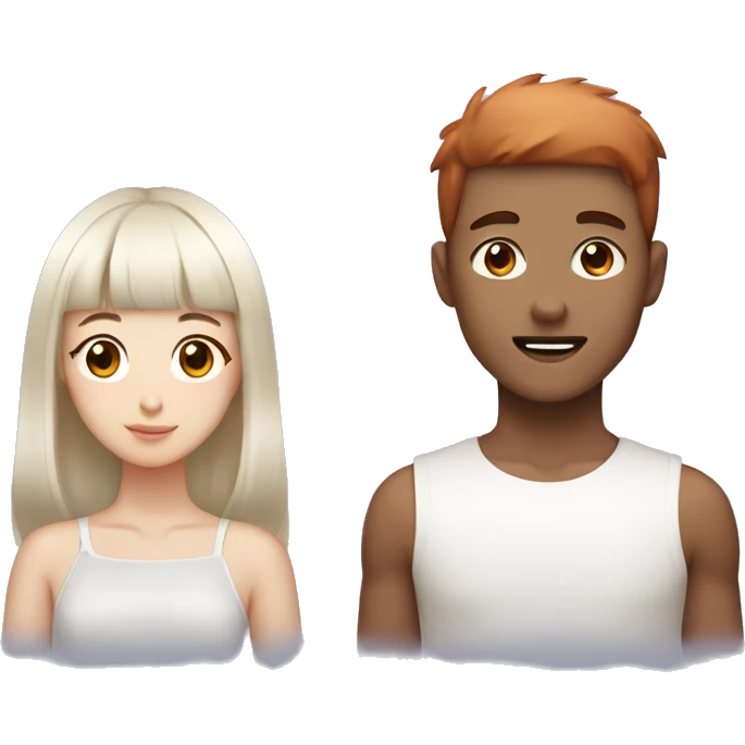 korean young male with fringe and white young female with copper colour hair  emoji