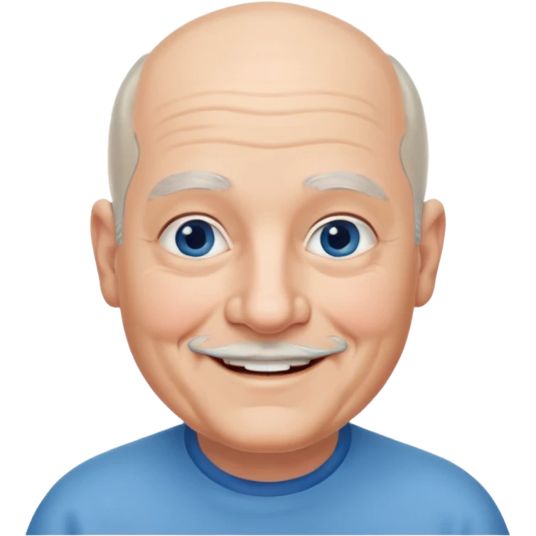 75,  bald, grey side hair, chubby, blue eyes, chin hair emoji