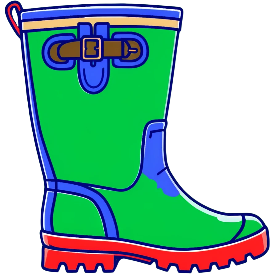 red and blue patterned wellington boots with mud splashes emoji