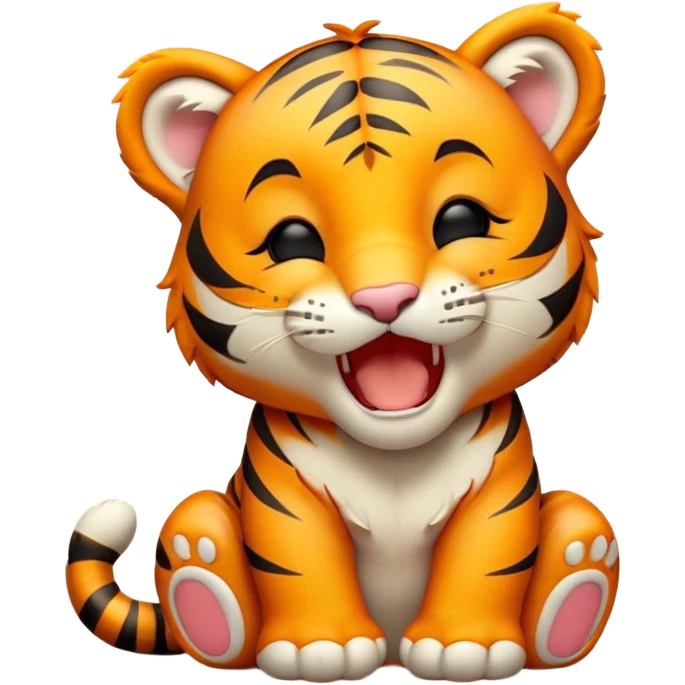 Cinematic Cute Yawning Tiger Cub Portrait Emoji, Head tilted slightly with a dramatic, wide-open yawn, showcasing a small, plush body with drowsy, half-closed eyes and an open, relaxed expression, Simplified yet irresistibly adorable features, highly detailed, glowing with a soft, cozy wild glow, high shine, relaxed yet expressive, stylized with a dash of whimsical jungle charm, soft glowing outline, capturing the essence of a drowsy yet affectionate tiger cub that appears ready to stretch out for a nap! emoji
