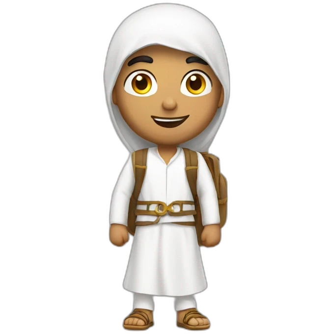 Arab wearing traditional white clothes with a backpack emoji