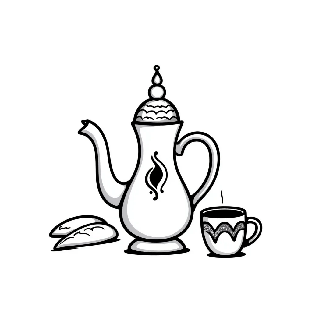 Traditional Saudi Arabian coffee pot (dallah) with decorated cup emoji