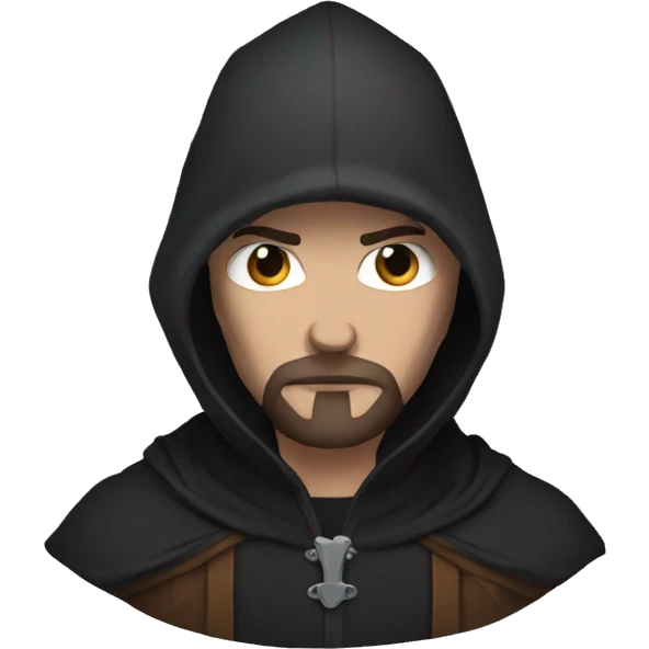 bald human rogue with brown beard and black hood sad emoji