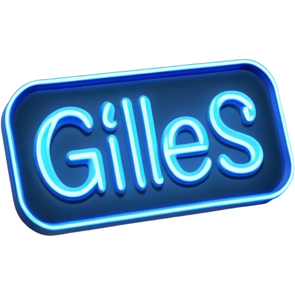 Blue neon sign with the word Giles emoji