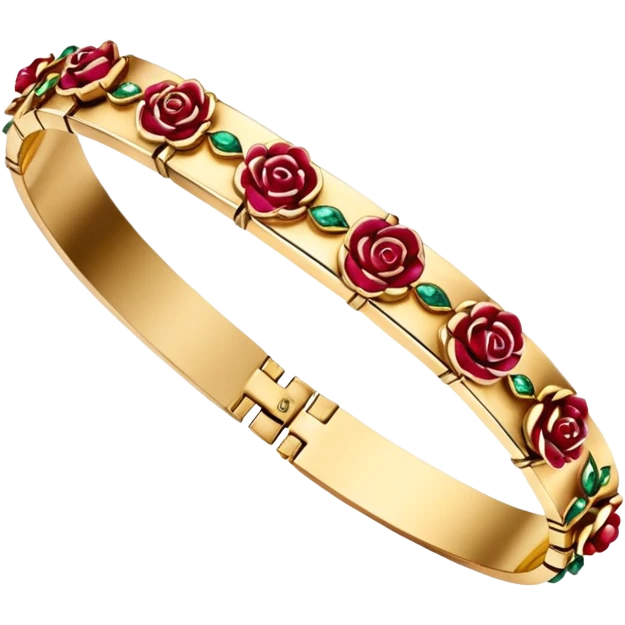 Hyper Realistic isolated, detailed, gold Dolce and Gabbana gold bracelet with ruby gemstone roses emoji