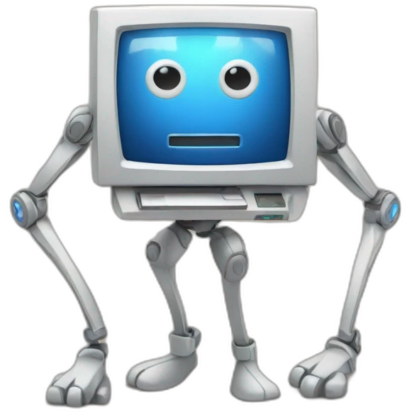 Anthropomorphic computer with arms and legs doing something random emoji