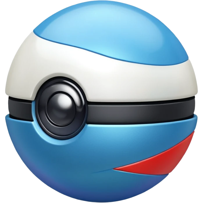 blue pokeball emoji, top half is a more saturated blue, bottom half is white, black stripe, with a white sheen, with a pearlescent finish, with a wind effect emoji