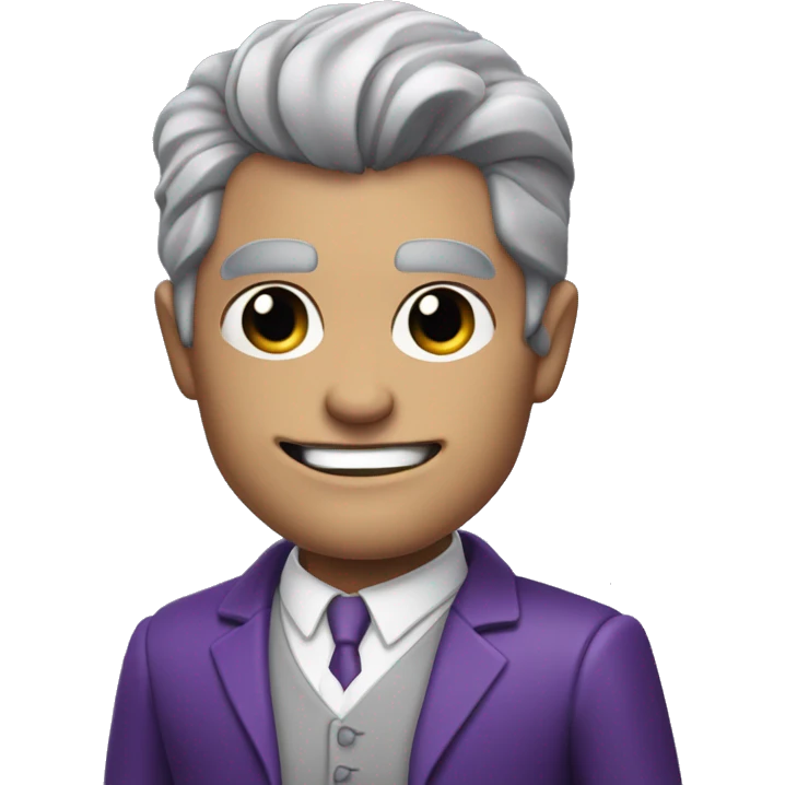 fully  body character, two-face, harvey dent, batman villian, right side of face purple, grey hair emoji