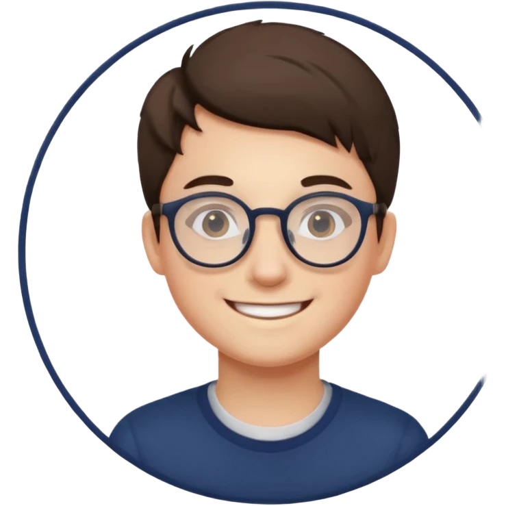 une personne plutot jeune de face avec des detail et des accessoires /lunettes dans un rond  emoji