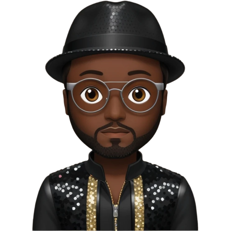 Will.i.am with dark skin, dark brown hair, black sequin outfit emoji