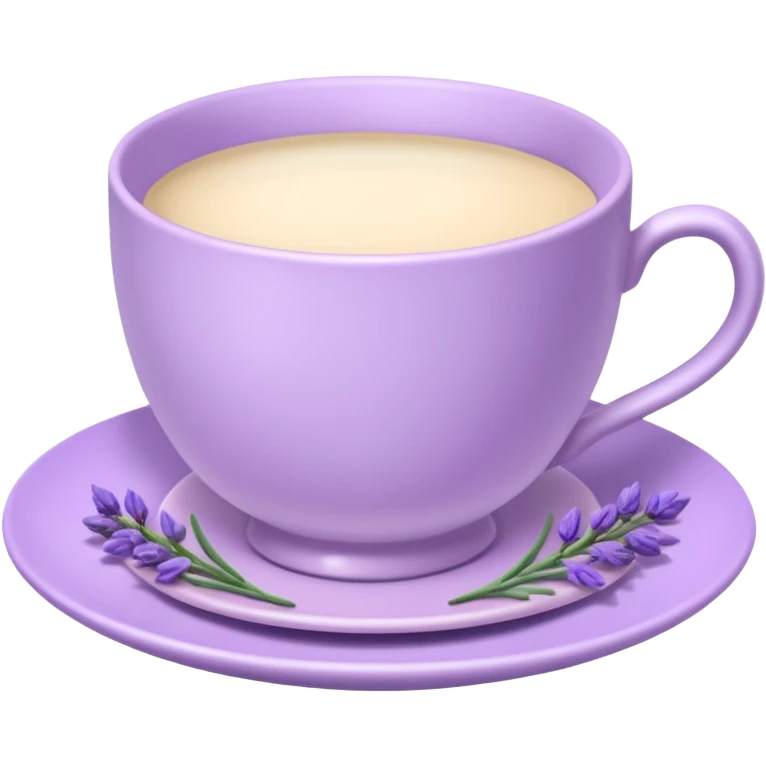 White teacup on a pastel purple plate, lavender flowers on the side, pastelcore aesthetic emoji