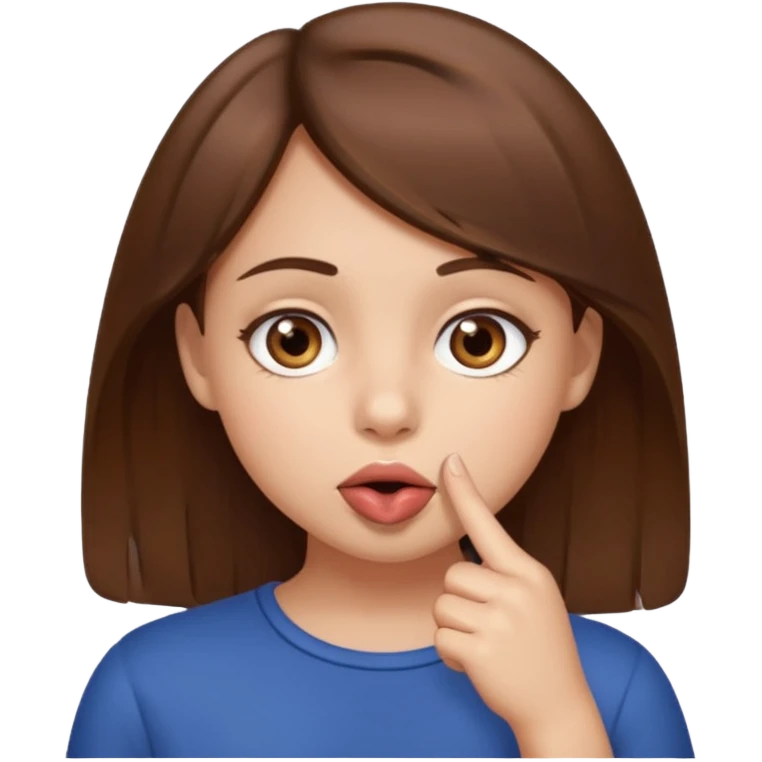 Emoji Fille cheveux long et brun yeux brun avec un doigt dans la bouche comme le truc baka emoji