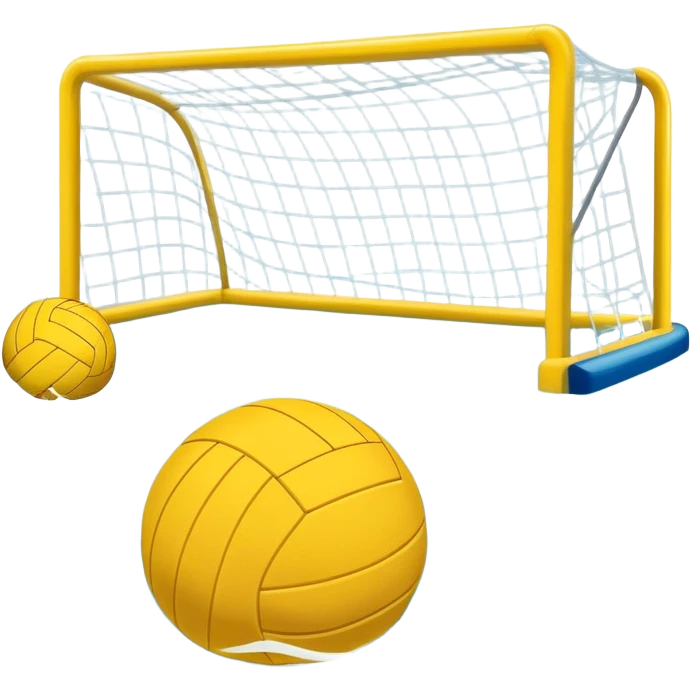 An icon featuring a yellow water polo ball floating on the water with goals in the background, inside a swimming pool. The design includes splashes and ripples, symbolizing the fast-paced action and strategy of water polo. Transparent background highlights. emoji