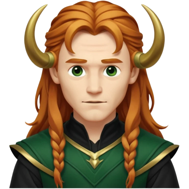 Loki, Mischief God from Norse Mythology with long reddish blonde hair, dark green and black outfit emoji