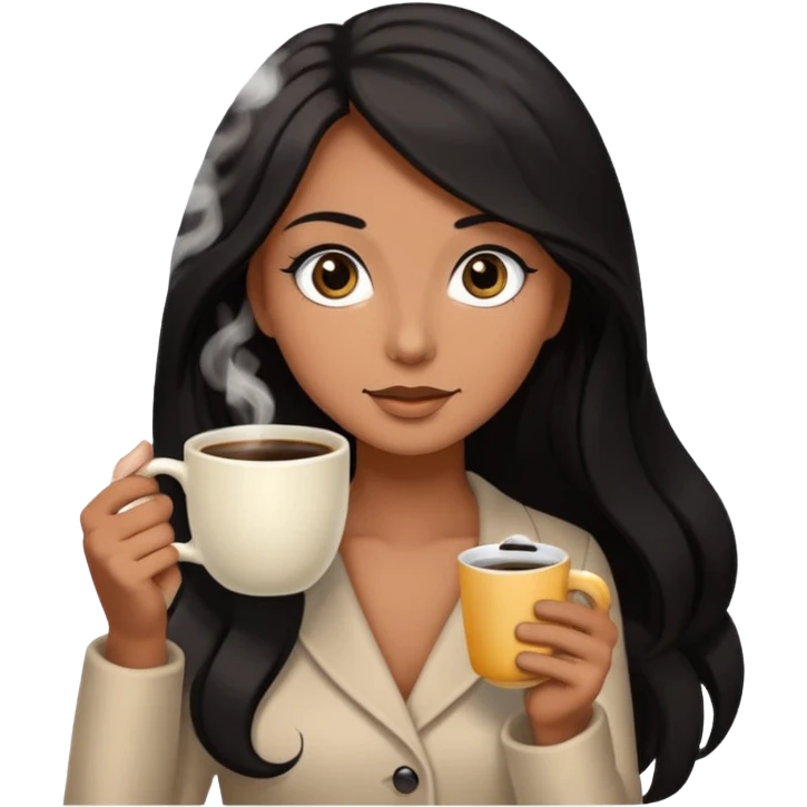 big black eyes and tanned skin brown hair glamorous long black hair with coffee  emoji